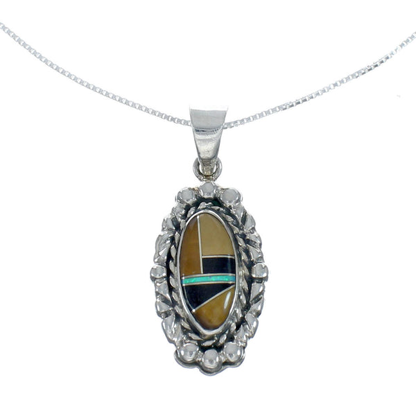 Southwest Multicolor Inlay Sterling Silver Box Chain Necklace Set JX129096